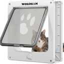 Wordcam X-Large Cat Door, Cat Door for Interior Exterior Doors, 4 Way Locking Pet Door for Cat Up to 25lbs, Cat Flap Privacy Door for Kitten Doggies, Easy Installation, Weatherproof (White, XL)