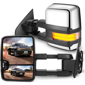SCITOO Towing Mirrors Chrome Truck fit for 2014-2018 for Chevy for GMC 1500 2015-2019 for Chevy for GMC 2500/3500 HD with Pair LH RH Power Heated LED Turn Signal Running Back Up