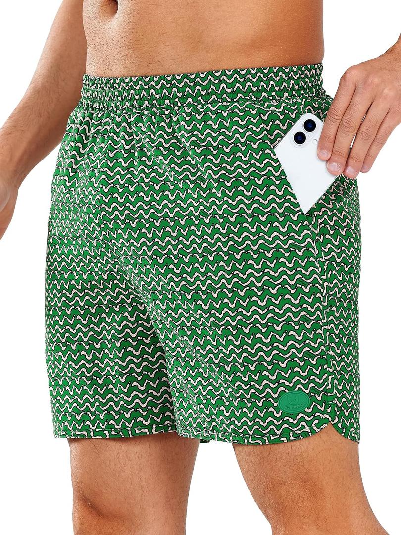 NORTHYARD Mens Swim Trunks 5" Beach Swim Shorts Quick Dry Bathing Suit with Mesh Liner Packable (Green, L)