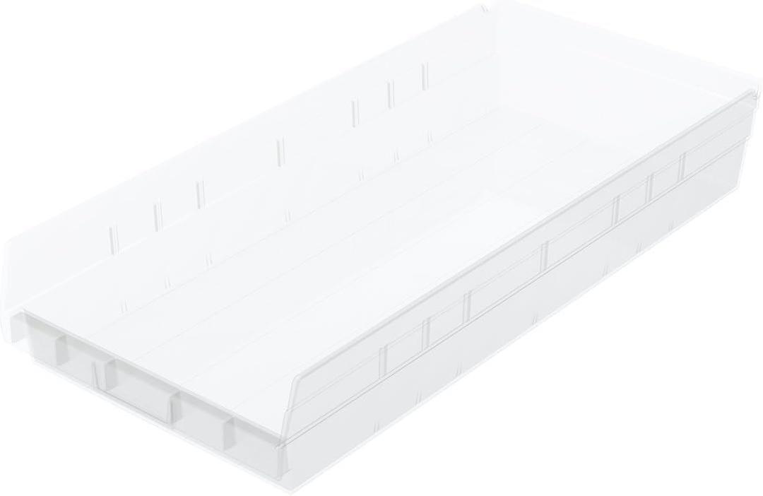 Akro-Mils 30174 Plastic Shelf Bins, Heavy Duty Storage Bins for Garage, Closet, and Drawer Organization, 24-Inch x 11-Inch x 4-Inch, Clear, 6-Pack