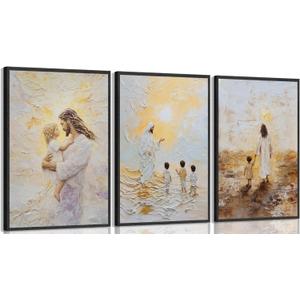 3pcs Jesus With Children Wall Art Christian Kids Room Posters Artwork Jesus Teaching Children Watercolor Painting Pictures Wall Decor for Kids Room Bedroom Church Decorations Unframed