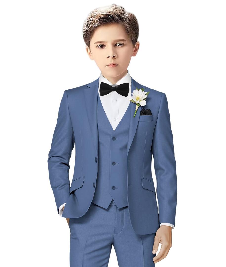 Boys Suit Kids Formal Suits for Boys Wedding Easter Outfits Dress Blazer Vest Pants Bowtie Set, Y 12