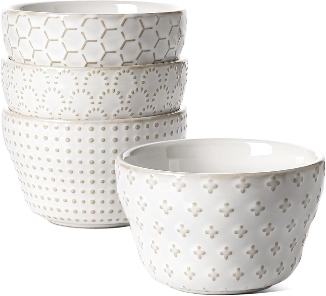 LE TAUCI Small Bowls 8 oz, Dessert Bowl, Ice Cream Bowl for Chili Dipping Sauce Coffee Bouillon, Ceramic Soup Cups - 4 inch, Set of 4, Arctic White