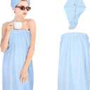 Women Microfiber Bath Wrap Towel and Hair Drying Towel - Adjustable Soft Body Wraps Dress with Hair Towel, Super Absorbent to Quick Drying Hair and Body (Blue)
