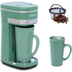 Coffee Machine, Single Serve Coffee Maker, One Cup Coffee Maker with Reusable Filter & One-touch Control Button, Portable Brewer for Camping, Travel & Home, Easy To Clean& Store,15oz/450ml (Greener)