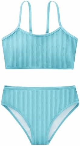 Adarl Girl's 2 Piece Swimsuit Solid Spaghetti Strap Bikini Sets Beach Bathing Suit Swimwear for Teen Kids, 13-14T