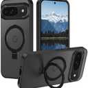 Casehas for Google Pixel 9/Pixel 9 Pro Case with Magnetic Invisible Stand [Military Drop Protection] [Compatible with MagSafe] Shockproof Slim Translucent Matte Anti-Slip, Black