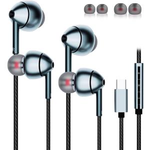 USB-C Wired Earbuds with Microphone, Volume Control, Noise Canceling, Compatible with Samsung Galaxy S24 S23 S22, iPhone 15, Pixel Phones (2Pack-Gray)