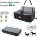 HEGGCOOE Dog Car Seat for Medium/Large Dogs, Pet Booster Seat for Up to 55 lbs or 2 Small Dogs, Detachable & Washable Dog Car Bed for Backseat with 2 Safety Leashes (Black/Grey)