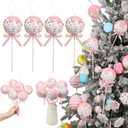 6 Pcs Pastel Christmas Candy Ornaments Glittery Lollipop Christmas Tree Decorations Hanging Candy Cane Sticks for Xmas Tree Vase Filler Holiday Party Decor
