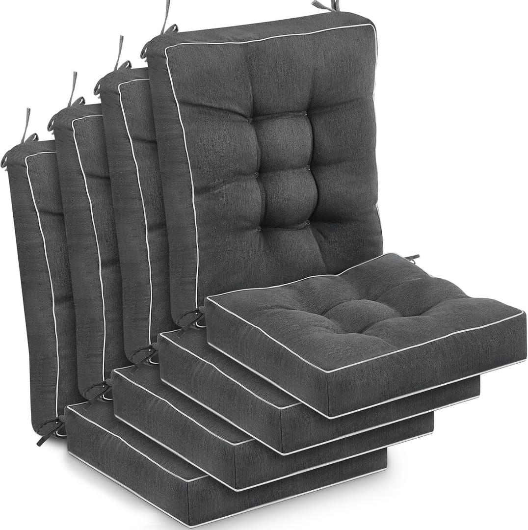 Juexica 4 Sets Outdoor Patio Cushions High Back Outdoor Chair Cushions Rocking Cushion Waterproof Indoor Patio Fastness Chair Pads with Ties for Seasonal Indoor Home Office (Dark Gray,16 x 16 x 3.5)