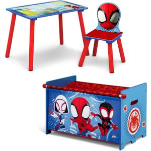 Delta Children Marvel Spidey and His Amazing Friends 3-Piece Toddler Playroom Set  Includes Table, Chair and Toy Box, Blue/Red