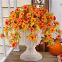 Fall Flowers Artificial for Decoration Fake Petunias Plants for Outdoor, 2PCS Autumn Silk Faux Flower UV Resistant No Fade Planter Floral for Garden Balcony Yard Porch Realistic Indoor Decor (Orange)