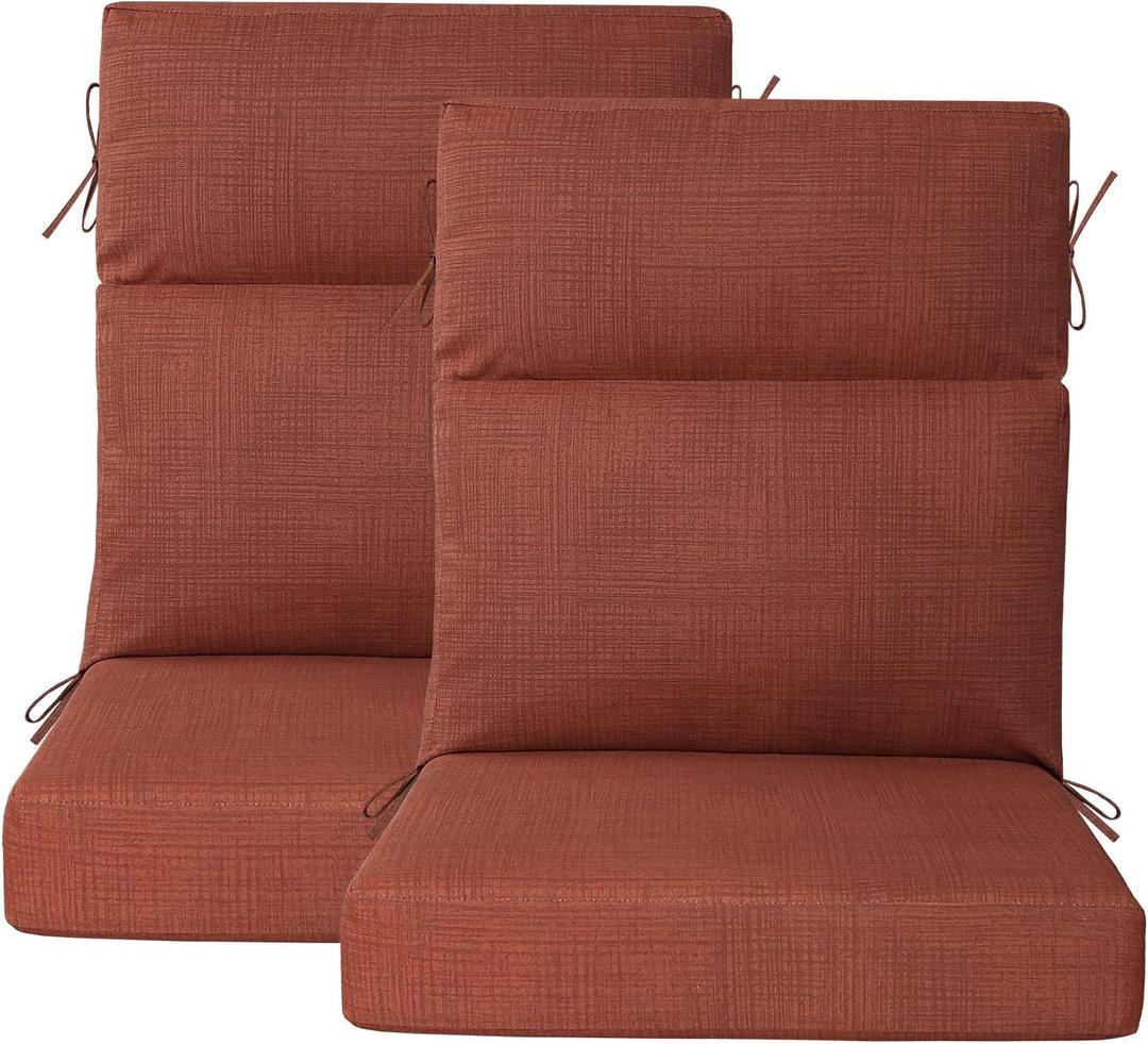 Outdoor Patio Chair Cushions 44x21x3.5 inch, Set of 2 Thicken Comfy Cushions for Rocker Non Slip Fade Shield Water Repellent High Back with Ties, Terra Cotta