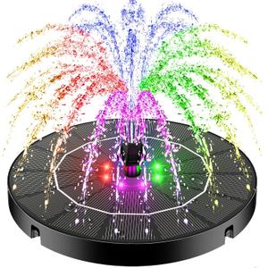 SZMP Solar Water Fountain 2025 Upgraded, 3.5W Solar Fountain Pump Garden Bird Bath with Color LED Lights, 4 Fixes & 7 Nozzles, Bird Bath Garden Patio Pond Pool Fish Tank