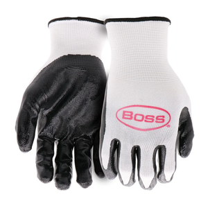 Boss Men's Grip 5-Pack Flat Nitrile Coated Work Glove, Water Resistant, Abrasion Resistant, Superior Grip, Spandex Backing, Black/White, Large, (B31901-L5P