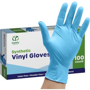 Comfy Package Synthetic Vinyl Blend Disposable Plastic Gloves Non-Sterile, Powder & Latex Free (Small)