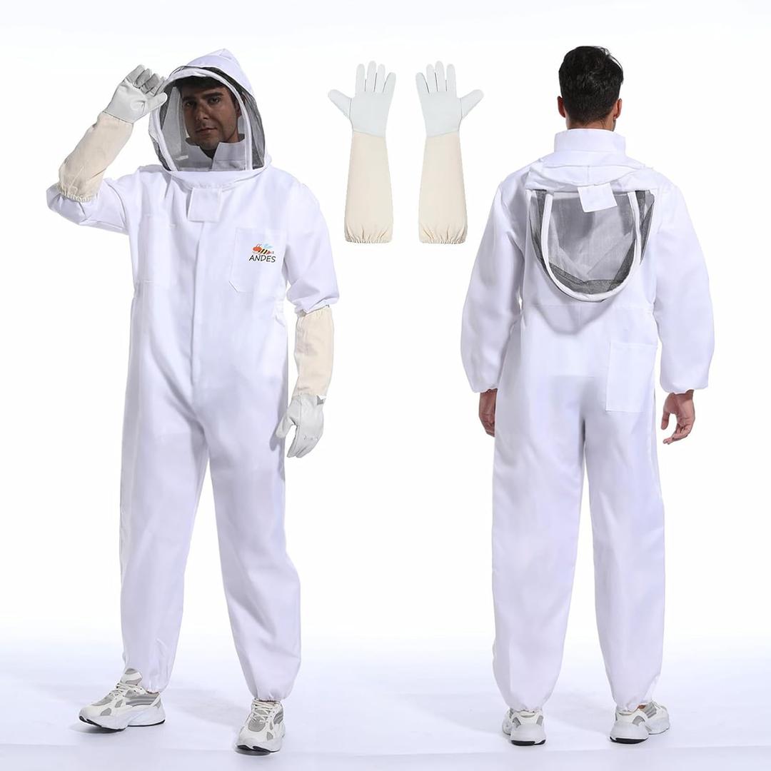 Bee Suit for Men Women Sting Proof, Polycotton Beekeeping Suit Beekeeper Costume&with Glove &Ventilated Hood, Bee Outfit for Backyard and beekeeping supplies (XXL)