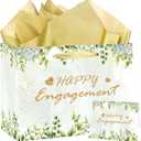 SUNDECO Sage Green Engagement Gift Bags - Large Wedding Favor Bags with Tissue Paper and Card, Bridal Shower Party Decorations, Engagement Party Supplies for Women