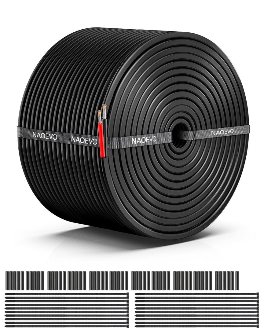 NAOEVO 16 Gauge Wire 2 Conductor Electrical Wire, 16 AWG Stranded PVC Cord, 12V Low Voltage/Tinned Copper/Flexible Cable for Automotive Wiring, Lamp Cord, Marine Cable (50FT)