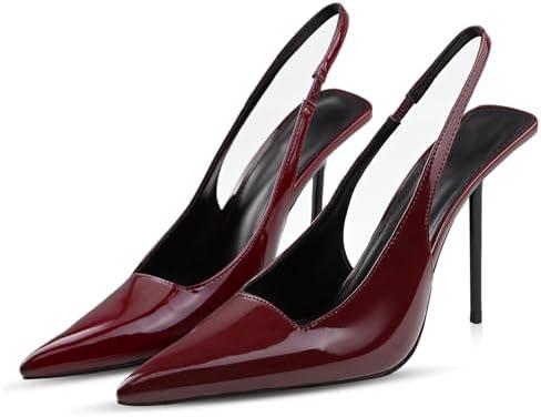BIUBAKUA Slingback Heels for Women Pointed Toe Stiletto High Heels Stretch Slip on Backless Patent Leather Fashion Comfortable Dress Pumps Shoes 7.5