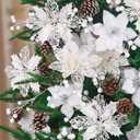 Hommtina 56 Pcs Christmas Decorations, 4 Styles Poinsettias Artificial Christmas Flowers Glitter Berries Stems Ornaments Tree with Pine Cones & Stems for Xmas Wedding DIY Wreath Floral Party (White)