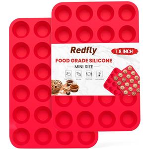 Redfly Silicone Mini Muffin Pan, 24 Cup Cupcake Pans & Egg Bites Molds for Baking