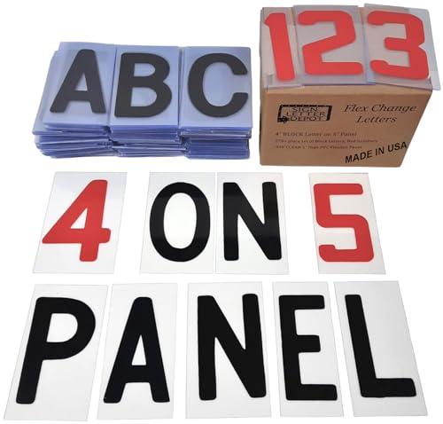 4" Flex Changeable Sign Letters on 5" Clear Panels – Black Letters & Red Numbers – Fits A-Frame, Sidewalk & Portable Signs – Made in USA