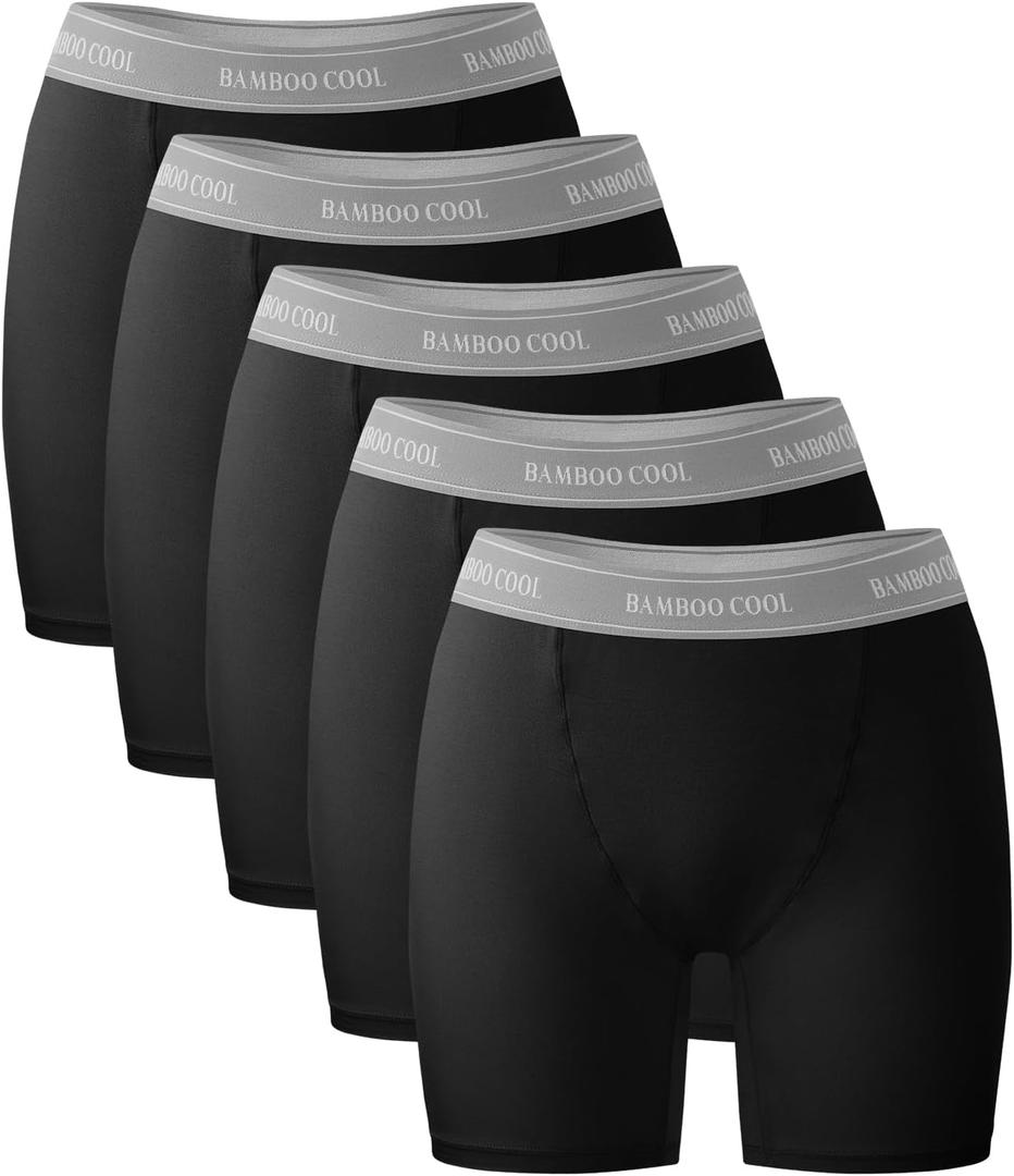 BAMBOO COOL Womens BoyShorts Underwear Full Coverage Ladies Panties High Waisted Boxer Briefs Breathable Stretch 5 Pack (Black, L)