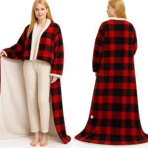Tuanse Wearable Electric Blanket with Foot Pocket 70" x 50" Soft Flannel Heated Wrap with Sleeves, 8 Heating Levels & 1 to 12 Hours Auto Shut Off, Machine Washable, Black and Red Checkered Patter