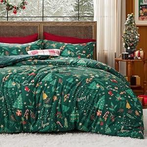edsure Christmas Comforter Set Queen - Christmas Bedding Comforter Set with Christmas Forest, 3 Pieces, 1 Soft Trees Printed Comforter and 2 Pillow Shams
