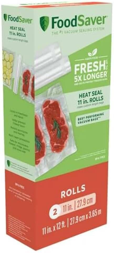 FOODSAVER 11" x 12' Vacuum Seal Rolls with BPA-Free Multilayer Construction for Food Preservation, 2-Pack…