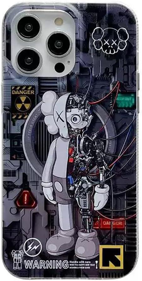 Cool Anime Black for Boys Case for iPhone 14 Plus/15 Plus Phone Case with Trendy Robot Cartoon Design, Street Artworkn IMD Laser Shockproof Silicone Protective Cell Back Cover