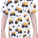 Boys Button Down Shirts Dress Short Sleeve Kids Collared Excavator 3-4T (White)