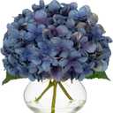 Hollyone Blue Hydrangea Fall Flowers Artificial for Decoration with Glass Vase Autumn Silk Faux Flower Arrangements with Fake Water Table Centerpiece Vase with Flowers Fall Decorations for Home