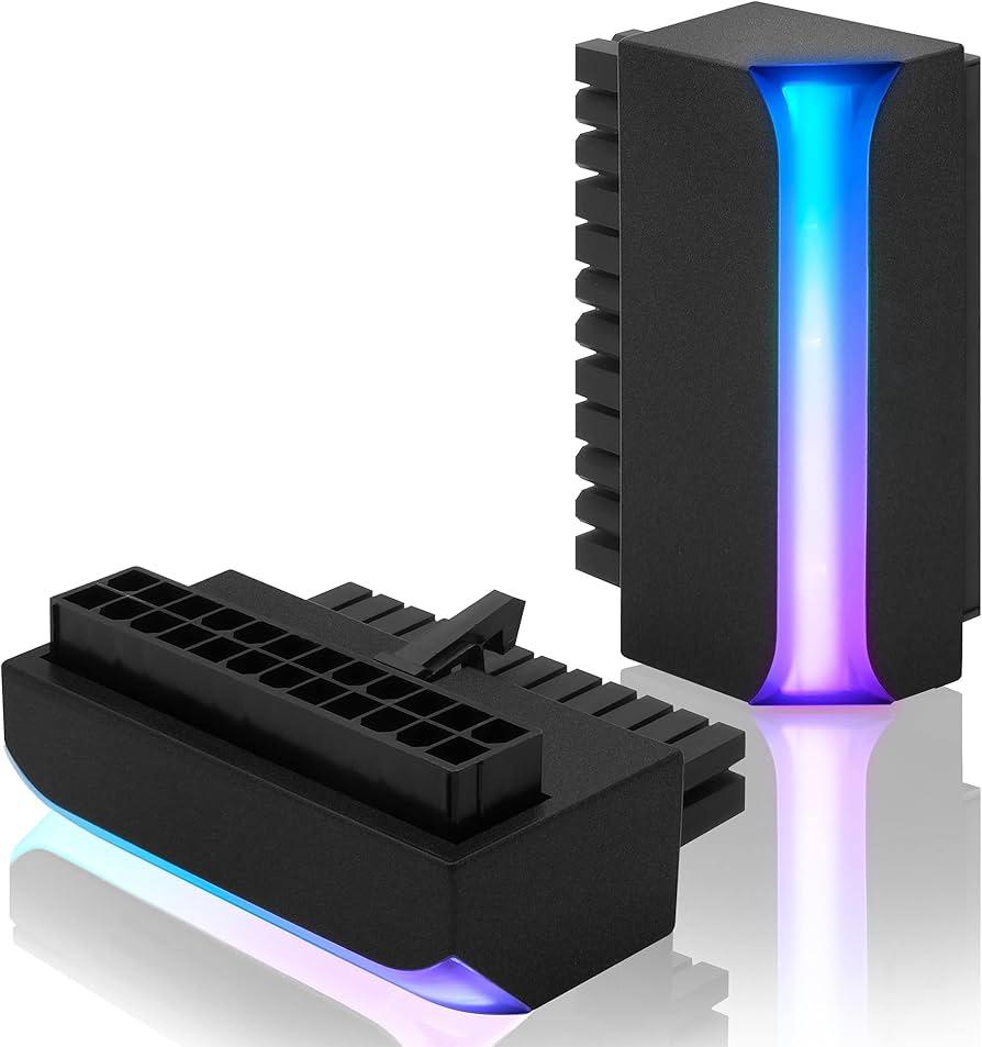 ATX 24-pin 90 Degree Power Connector 5V 3 Pin ARGB Rainbow Female to Male Power Supply/Power Adapter for Computer Motherboard