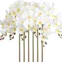 38" White Orchids Artificial Flowers Velvet Silk Orchids, 6 PCS Faux Orchids Long Stem Artificial Flowers for Tall Vase & Home Wedding Decoration(White)