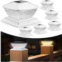 SOLLUCIS Solar Post Cap Lights, Large 8 LEDs 2 Modes Outdoor Waterproof for 4x4 5x5 6x6 Vinyl Wooden Deck Fence Posts Patio Garden Decor, Warm/Cool White Fathers Day 6 Pack, White