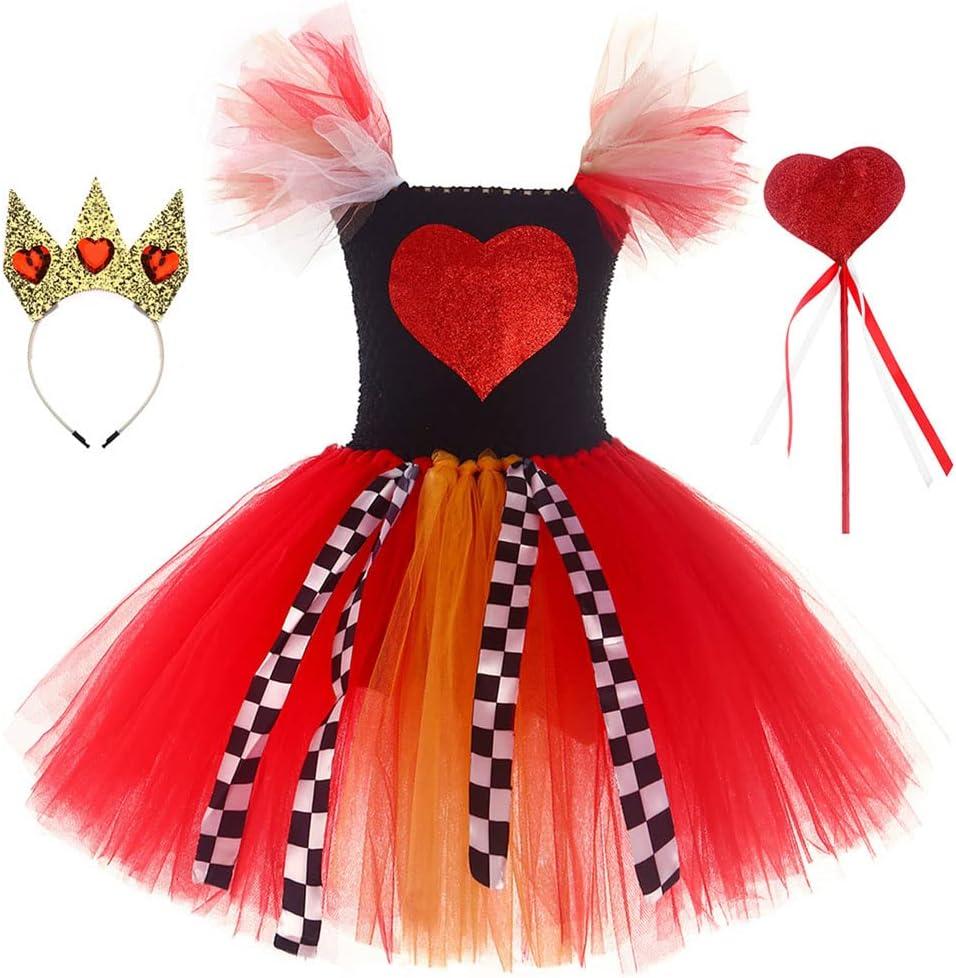 IBTOM CASTLE Girls Tutu Dress Toddler Tulle Party Dresses for Photography Prop Princess Tutu Crown Halloween Cosplay Outfit (3-4T, Red Heart)