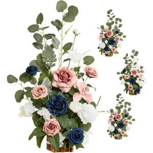Ling's moment 17.5" Tall Standing Artificial Flowers Arrangements 4 pcs Wedding Aisle Runner Chair Decorations Dusty Rose Navy Centerpieces for Ceremony Reception Rose Floral Party Outdoor