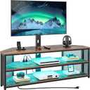 Rolanstar TV Stand with Mount and Power Outlet, Swivel TV Stand Mount with LED Lights for 32/45/55/60/65/70 inch TVs, Rustic Brown Entertainment Center Media Console with Height Adjustable Mount