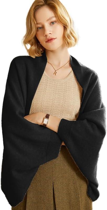 Women's Soft Shawls and Wraps Knitted Warm Shawl With Sleeves Pashminas Shawl Wrap Lightweight Open Front Poncho 2026 (Black)
