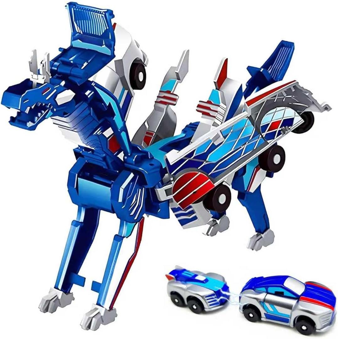 Collision Transforming Dinosaur Car Toy  2 Cars Crash & Transform into Dinosaur Robot Toys for Kids  Fun Gift for Boys & Girls, Birthday & Christmas (Blue Dragon)