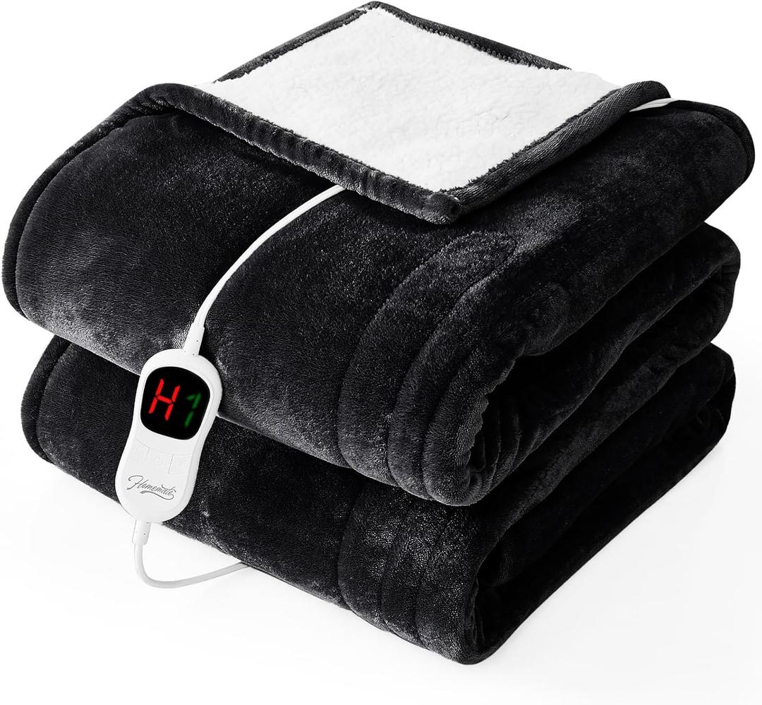 Homemate Electric Heated Blanket Twin - 62"x84" Heating Bed Blankets Throw with 10 Heating Levels 8 Hours Auto Off Fast Heating Over-Heated Protection Ultra Soft Warm Flannel ETL Certified Black