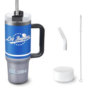 Tumbler 40oz Straight Skinny Car Cups With Insulated Cup Sleeve Portable Handle, Sports Travel Coffee Mug, Stainless Steel, Insulated,Classic Collection Gifts for Fans (Los Angeles D)