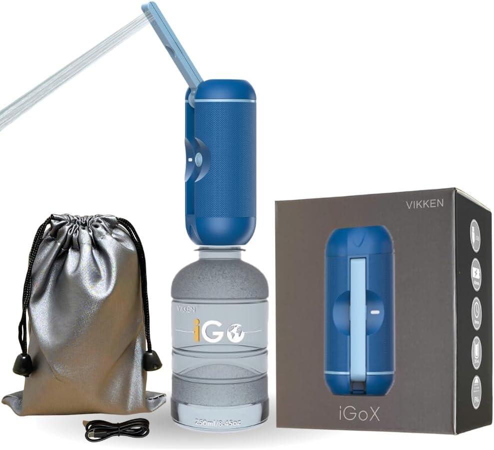 VIKKEN Portable Travel Bidet USB-Type C Rechargeable Electric Mobile Handheld Ultra Strong Water Spray Personal Hygiene Self Care for Women & Men, iGo-X 250ml Blue