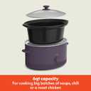 bella 6.0 Qt Manual Slow Cooker, Ceramic Nonstick Coating, 3 Temperature Settings, Dishwasher Safe Stoneware Pot and Tempered Glass Lid, Cool Touch Handles & Tangle Free Cord Wrap, Plum