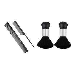 Set of 2: Professional Black Carbon Fiber Teasing Comb, Fine and Wide Tooth Hair Barber Comb For All Hair Types + Large Neck Duster Brush Professional Barber Neck Duster Brush Soft Barber Face Cleaning Hairbrush Nylon Hair Cutting Kits Barber Accessories Cleaning Supplies