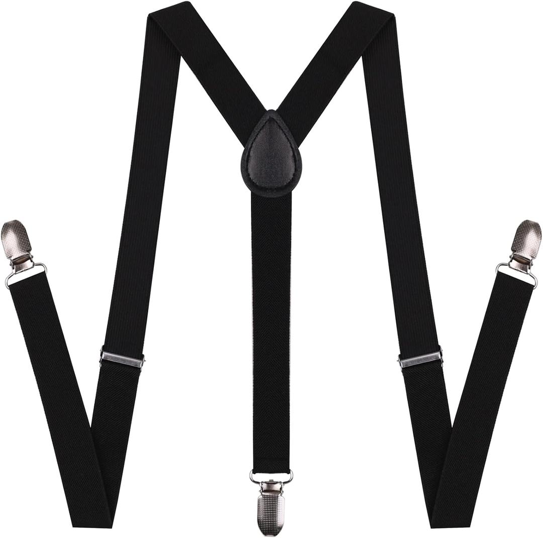 AMPIL Black Suspenders for Men and Women - Adjustable Suspender Elastic 1 inch Wide with Heavy Duty Clips (Black Suspenders)