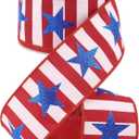 MEEDEE 2.5" Patriotic Dupioni Wired Ribbon – 10 Yards Red White Striped Ribbon with Blue Glitter Stars, 4th of July Ribbon for Wreaths, Bows, Gift Wrapping, Mailbox and Memorial Day Decor